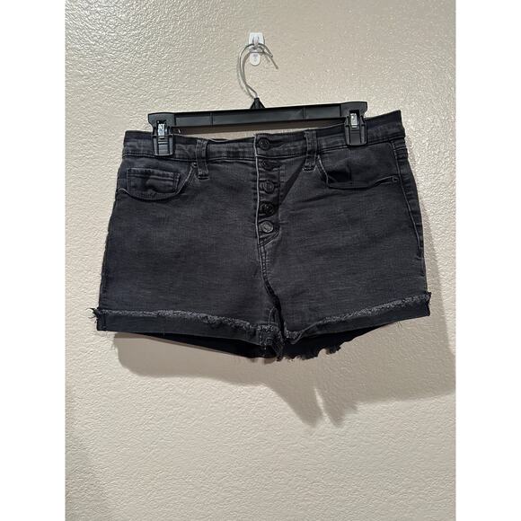 Mudd Black Cuffed Raw Hem Button Fly High Rise Shorties Sz 11 - Picture 1 of 7